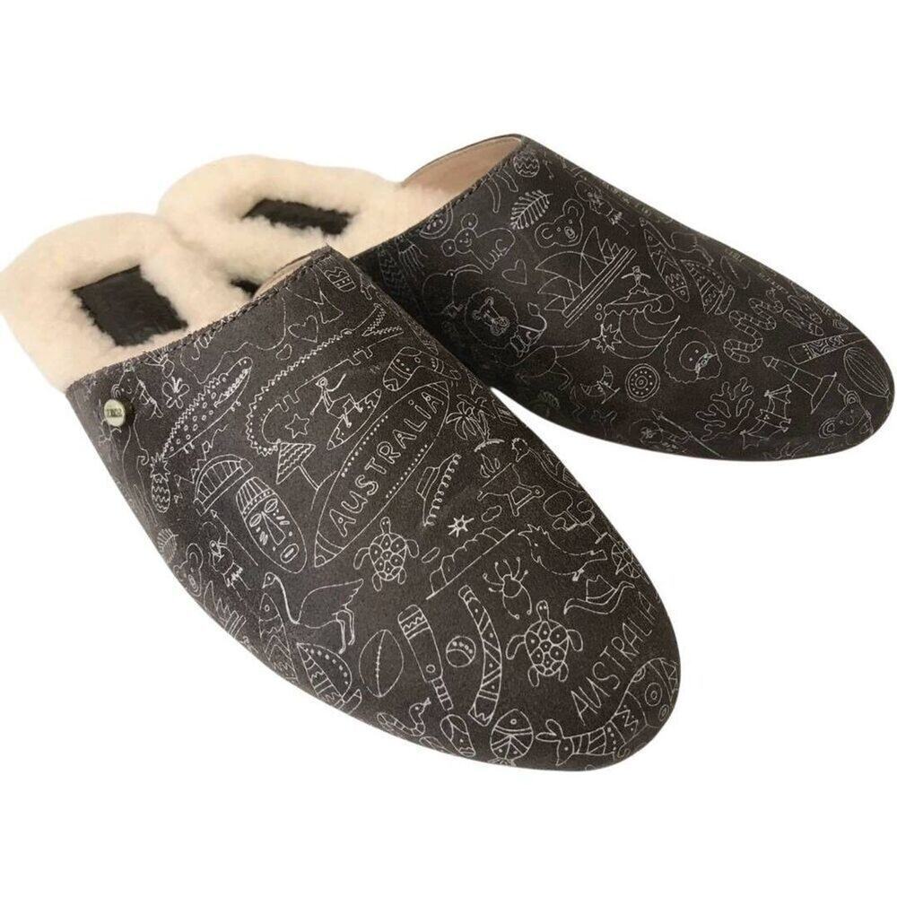 Australia Luxe‎ Doodle Mules Size 5 Brown Leather Shearling Winter Slides NEW